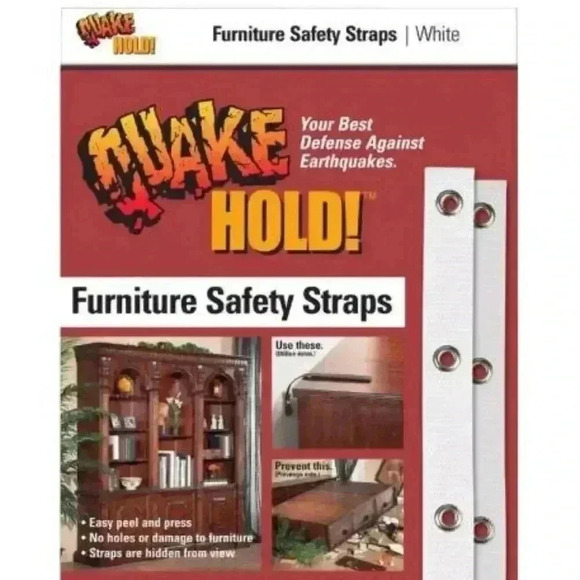 Quake HOLD White Furniture Safety Straps - 2 Packs - Picture 2 of 2